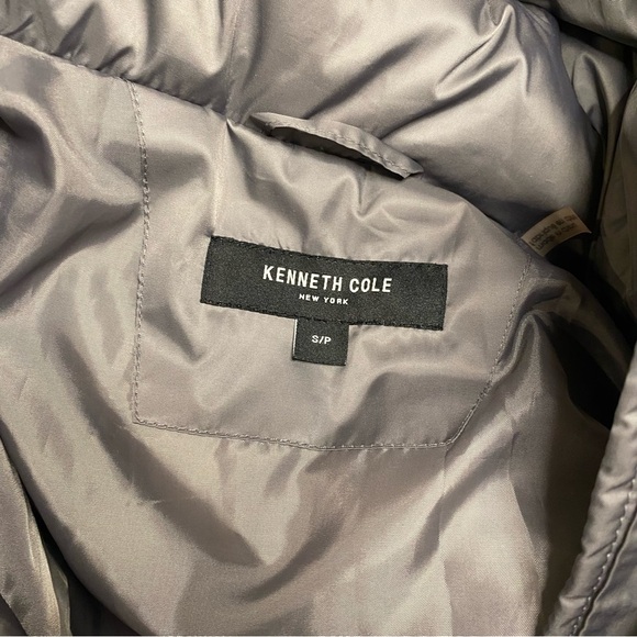 🛍️ Kenneth Cole New York Gray Chevron Puffer Long Winter Coat Jacket Fur Trim S - Picture 12 of 12